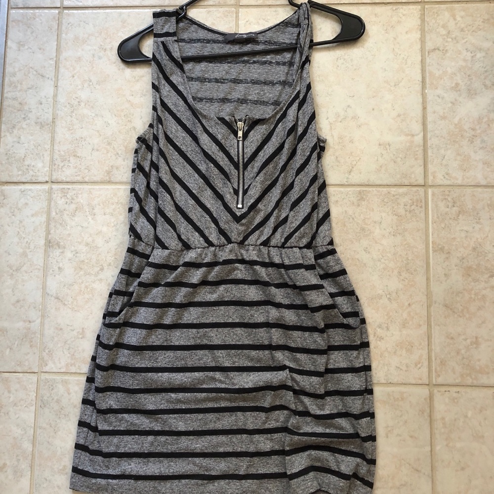 Stripped black and gray dress with zipper